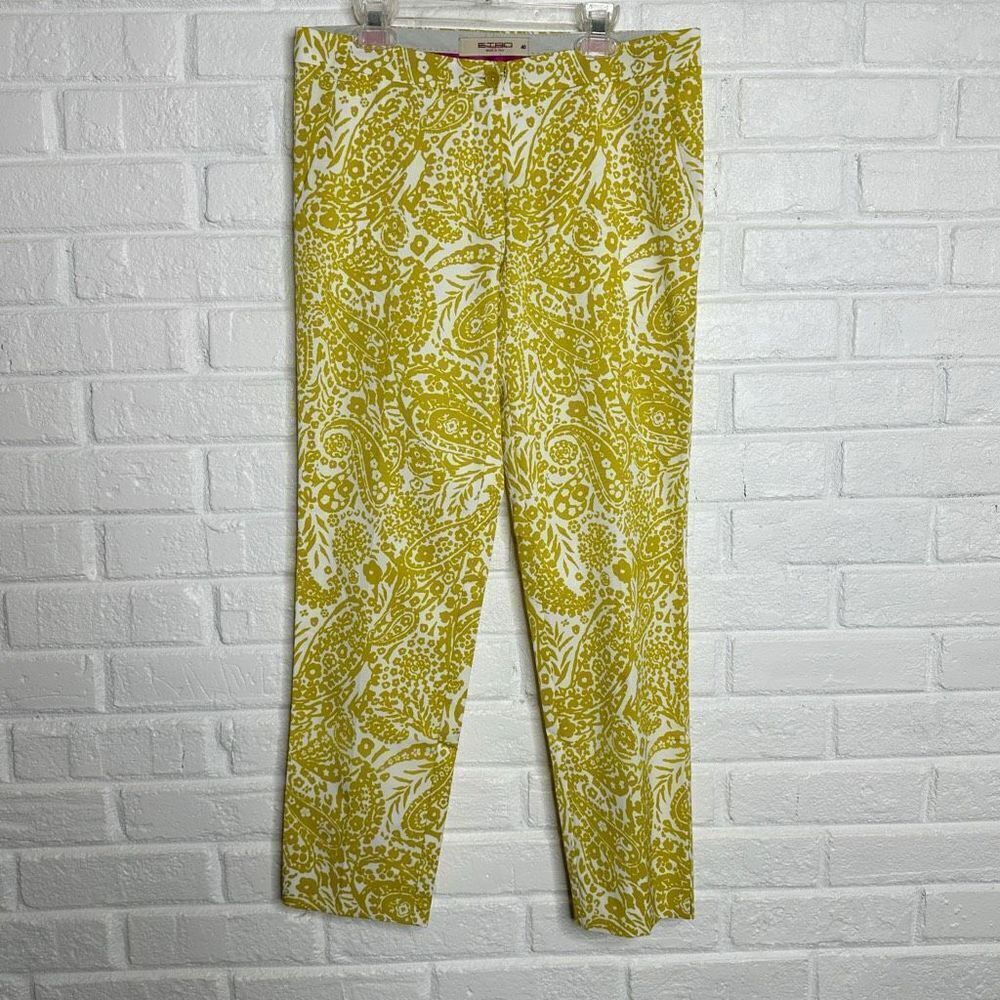 Etro Milano Cropped Pants Paisley Chartreuse Yellow Patterned Italy size 40 IT